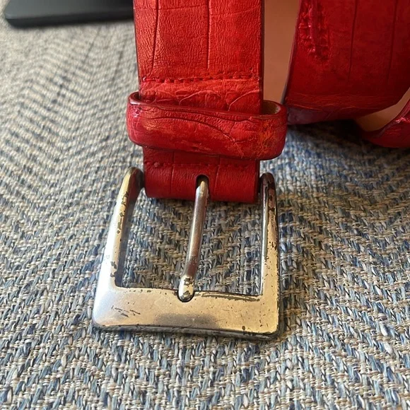 Peter Millar Red Croc Embossed Leather Belt Size: 40